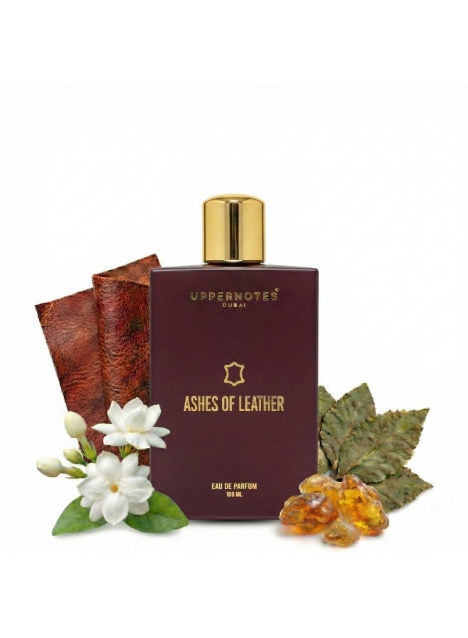 UpperNotes Ashes of Leather EDP Unisex Perfume 100ml | Cardamom Leather Jasmine Sambac Amber Patchouli | Bold Smoky Long Lasting Evening Fragrance UAE - Image 1